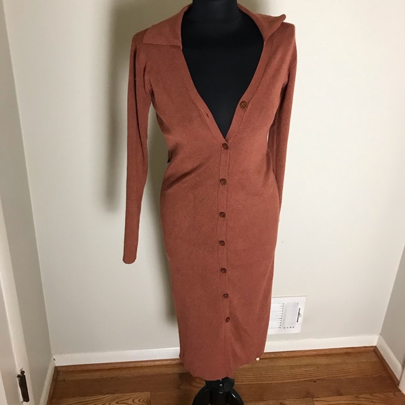 ASOS Cognac Brown Cardigan Sweater Dress - Picture 2 of 6